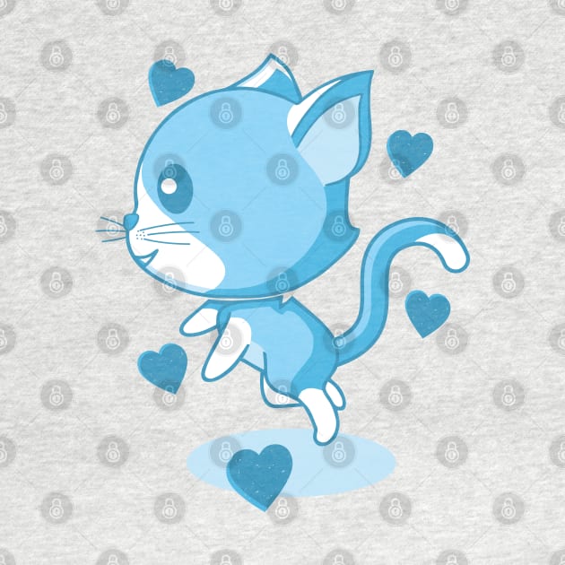 Blue kitten and hearts. by FunawayHit